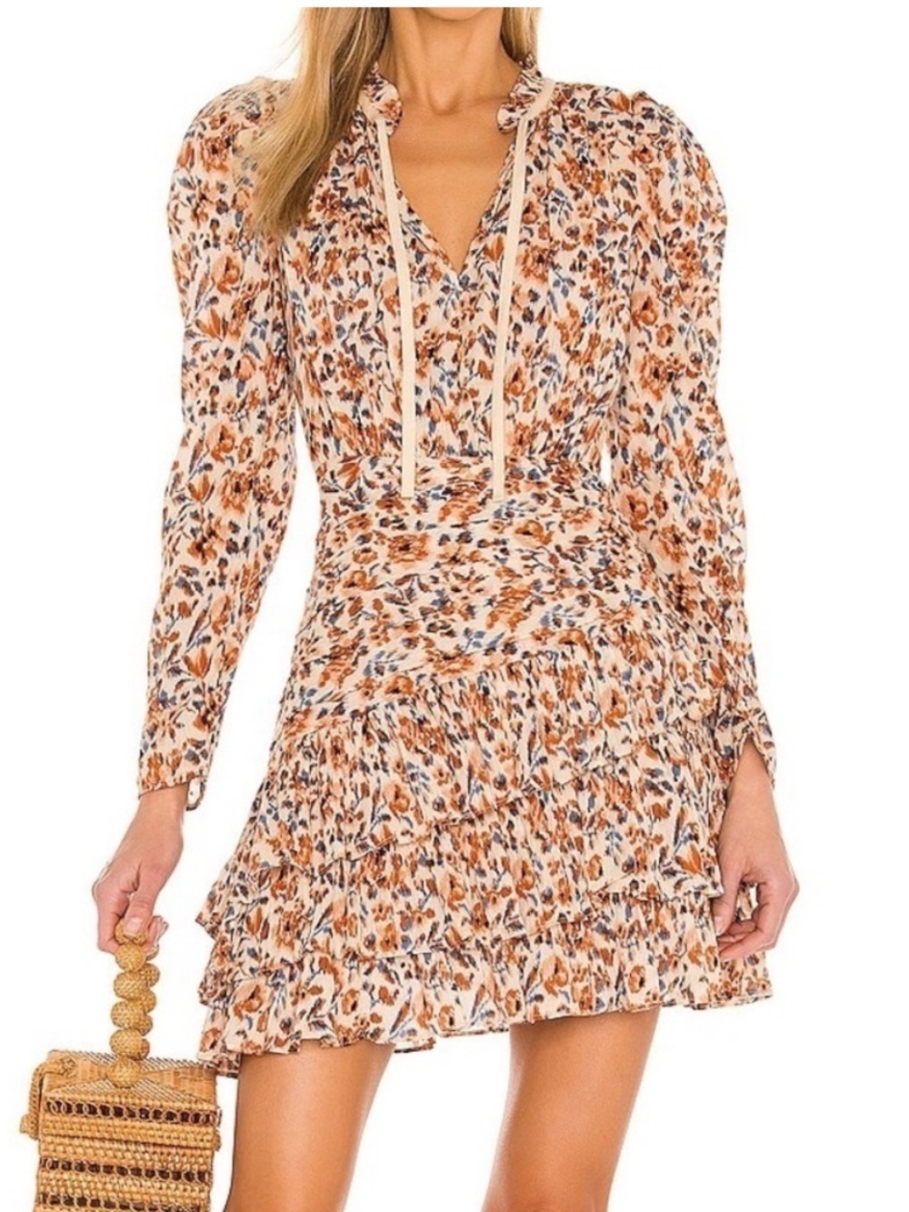 Ulla Johnson Marielle Floral Puff Sleeve Tiered Skirt Mini Dress in Pearl Size 6